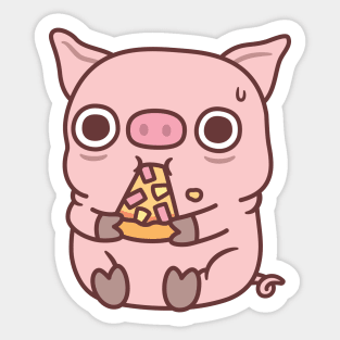 Cute Little Pig Eating Hawaiian Ham Pizza Oops Sticker